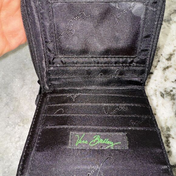 Black Green Pink Flowers VERA BRADLEY Wallet ‎ Zip Around Coin Pocket & Snap Tab - Picture 4 of 6